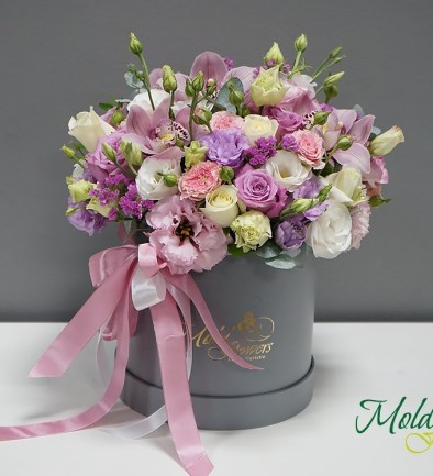 Box with summer flowers and orchid ''Summer Dream'' photo 394x433